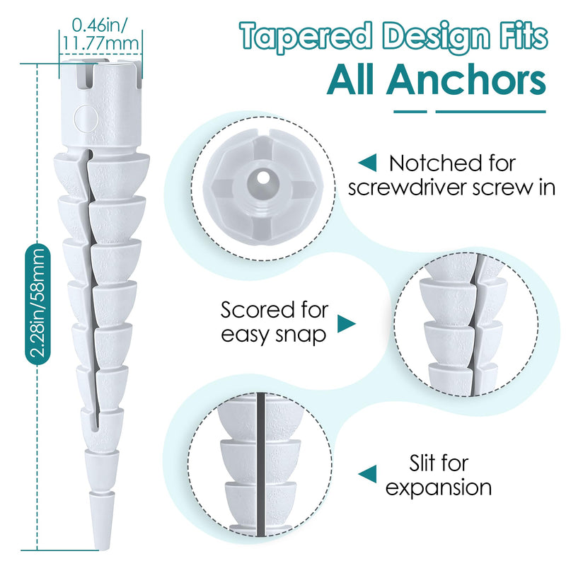 10 Pcs Wood Anchor, Stripped Screw Hole Repair Kit for Wood, Door, Fixing Stripped Screw Holes, Fits Wood Screws Sizes #2 to #16, Screw Holes from Stripped to Gripped, White