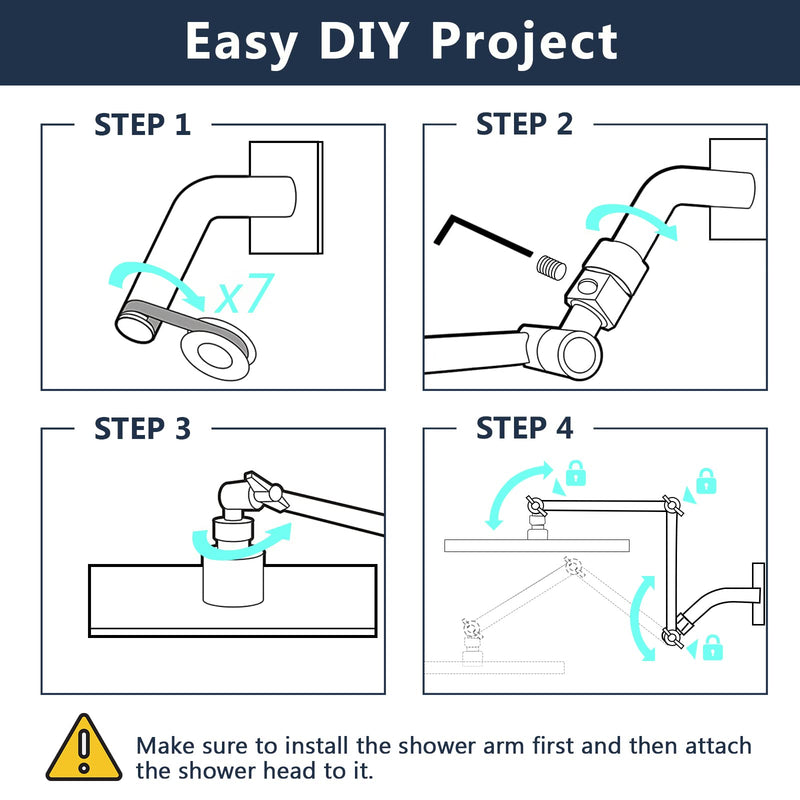 PDPBath Shower Extension Arm, 16" Upgrade Solid Brass Shower Head Shower Head Extender, Adjustable Height Extended with G1/2 Universal Connection for Rain & Handheld Shower Head - Chrome 8 Inch + 8 Inch - NewNest Australia