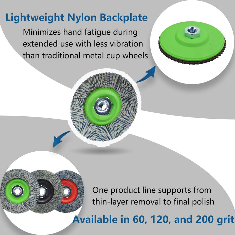 4.5 Inch Diamond Flap Disc 60 Grit, 5/8"-11 Threaded Grinding Wheel for Granite Marble Stone Concrete Glass,for Edge Grinding, Chamfering and Surface Refinement
