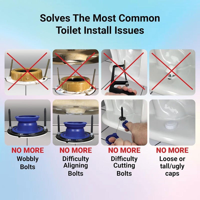 One N Done Toilet Flange Repair Kit - Complete Toilet Seal Repair For Wax Seal, Rubber Gasket Ring,Tool-Free Nuts Includes 3 1/2-Inch Locking Bolts, Bolt Caps- Easy Toilet Bowl Repair (1, Blue)