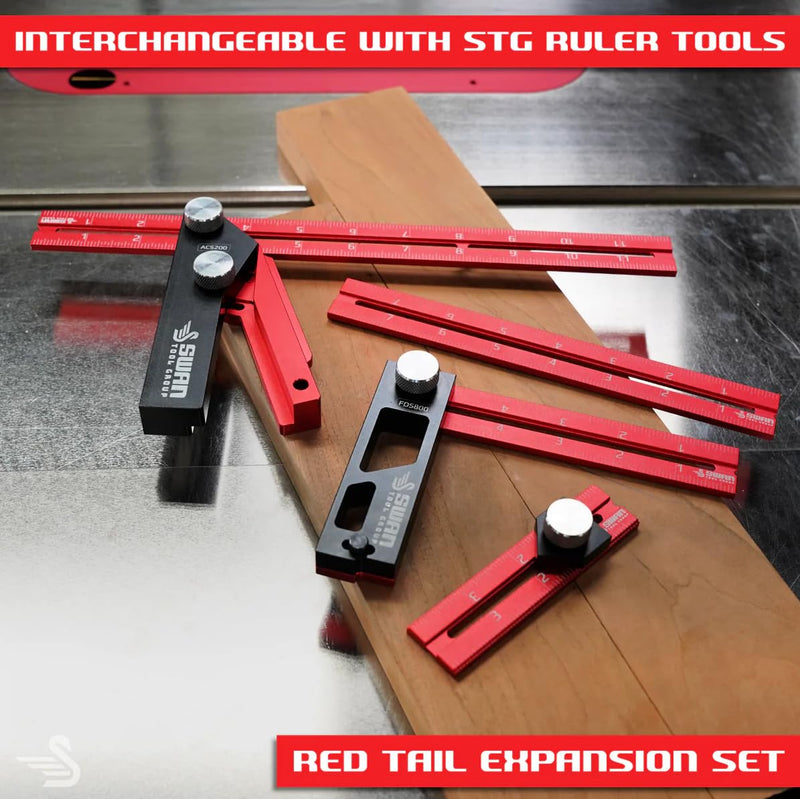 RED Tail Ruler Set - Woodworking Ruler Layout Tool, Precision Measuring in 4", 6" and 12" Lengths, Works with Swan Tool Group Ruler Squares: Ridgway, Merlin, or Offset Rulers