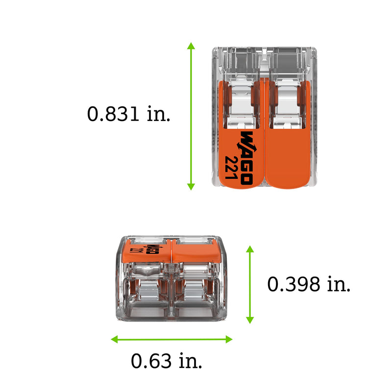 221-612 | WAGO Lever-NUTSsplicing Connector | for Solid and Stranded Conductors | 2-Conductor with Operating levers | 20-10 AWG | Transparent housing | [Box of 50 Pieces] Box
