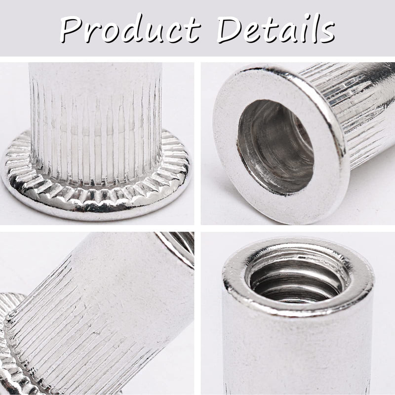 M6 6 mm Flat Head Threaded Rivetnut Insert Aluminum Rivet Nut Blind Insert Nut Pack of 100 M6