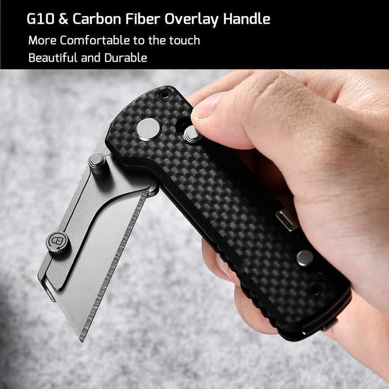OKNIFE U1 Pro Multitool Folding Utility Knife with Folding Screwdriver, Quick Change Blade, Rail Lock & Pocket Clip for Men and Women (Carbon Fiber Overlay） Carbon Fiber Black