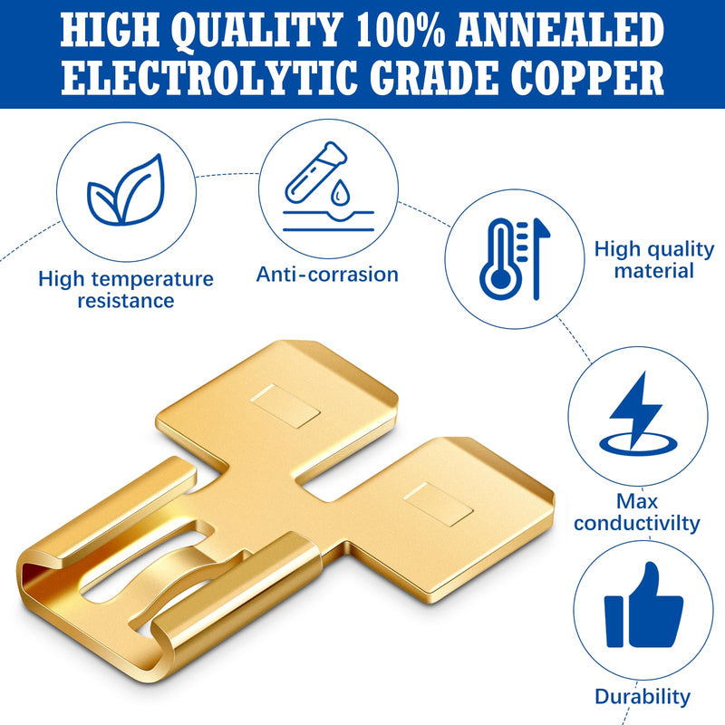 Tandefio 25 Pcs Double Piggyback Spade Connector Quick Disconnect Electrical 2 Way Wire Terminals Adapter Non Insulated Male Single Female Tab Slip Brass Automotive Double Spade Connector 1/4" Tab