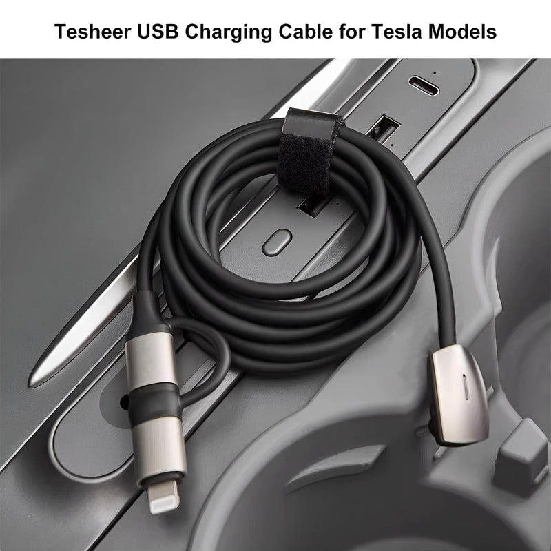 2 in 1 USB C to L,USB C to USB C Fast Charging Cable for 2026 Tesla Model 3/Y/X/S/Cybertruck 90° Right-Angle Charging Cable Compatible with iPhone 11/12/13/14 and Vehicles Dock(4FT,60W) 2 in1