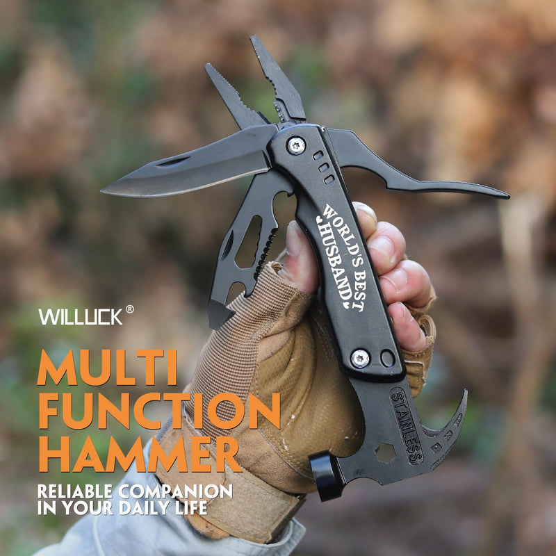 Valentines Day Him Gifts for Husband- Fathers Day Husband Gifts for Him, Husband Birthday Gift - Husband Gifts from Wife, Anniversary Christmas Ideal Gifts for Men Him - 15 in 1 Multitool Hammer WORLD'S BEST HUSBAND