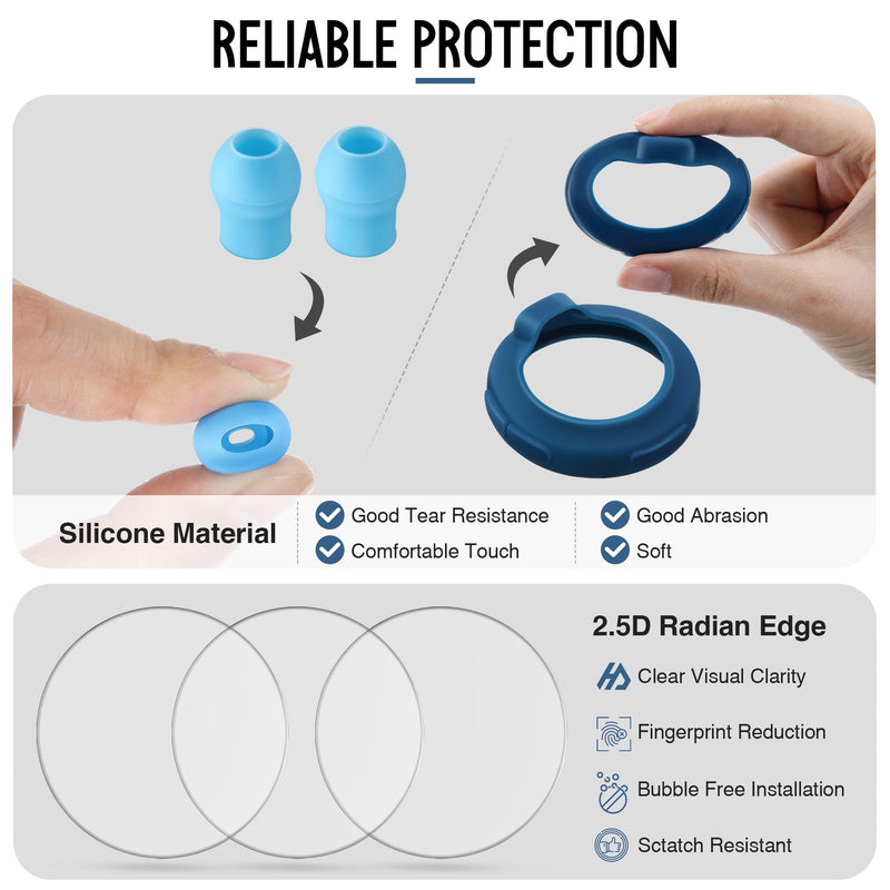 All in One Protection Kit Compatible with EKO Core 500, 3 Pcs 2.5D Tempered Glass Screen Protector 3 Digital Stethoscope Chestpiece Cover & 12 Silicon Ear Tip(Gradient Blue) Gradient Blue