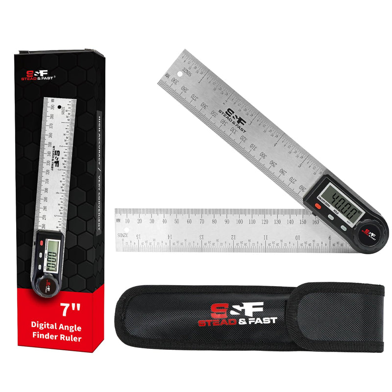 Digital Angle Finder Tool for Woodworking 7 inch / 200 mm, Stainless Steel with Case, Digital Protractor Angle Finder for Measurement by S&F STEAD & FAST Digital Angle Ruler 7 Inch