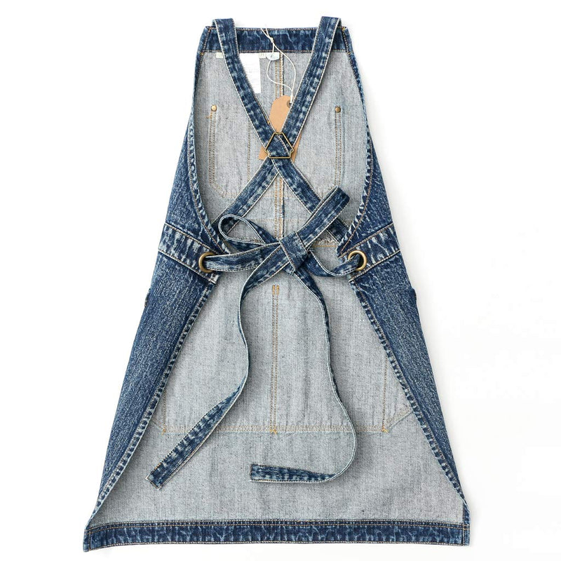 Jeanerlor Women's Cross Back Apron with Tool Pockets for Women Denim Work Teacher Aprons for Hair Stylist Cooking Kitchen (Blue) Adjustable S to M Medium Denim Blue