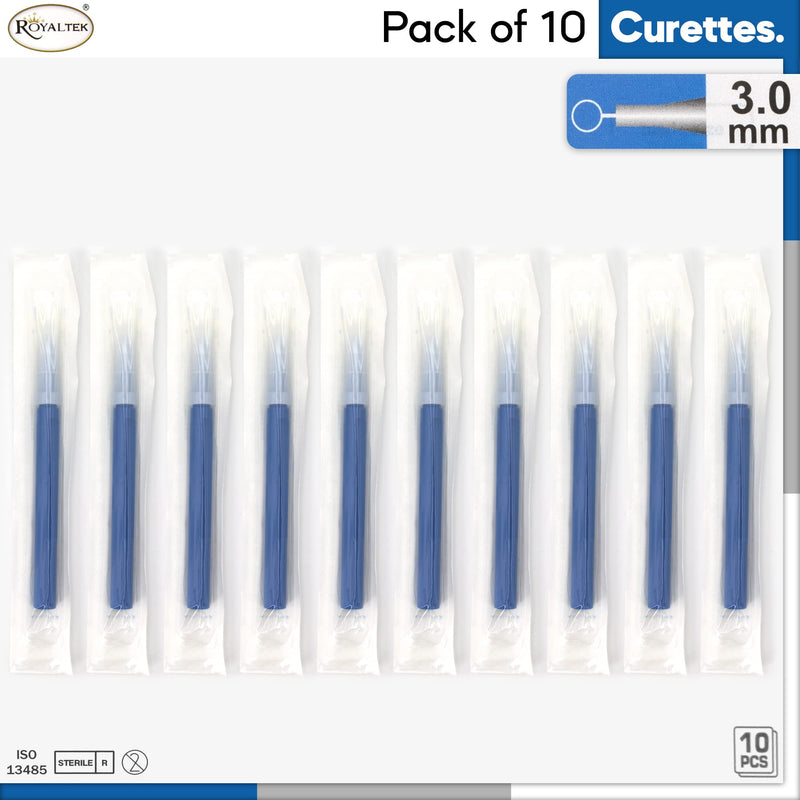 Sterile Disposable Dermal Curettes, Easy Peel Packing - Box of 10 (3.00 mm) 3.00 mm