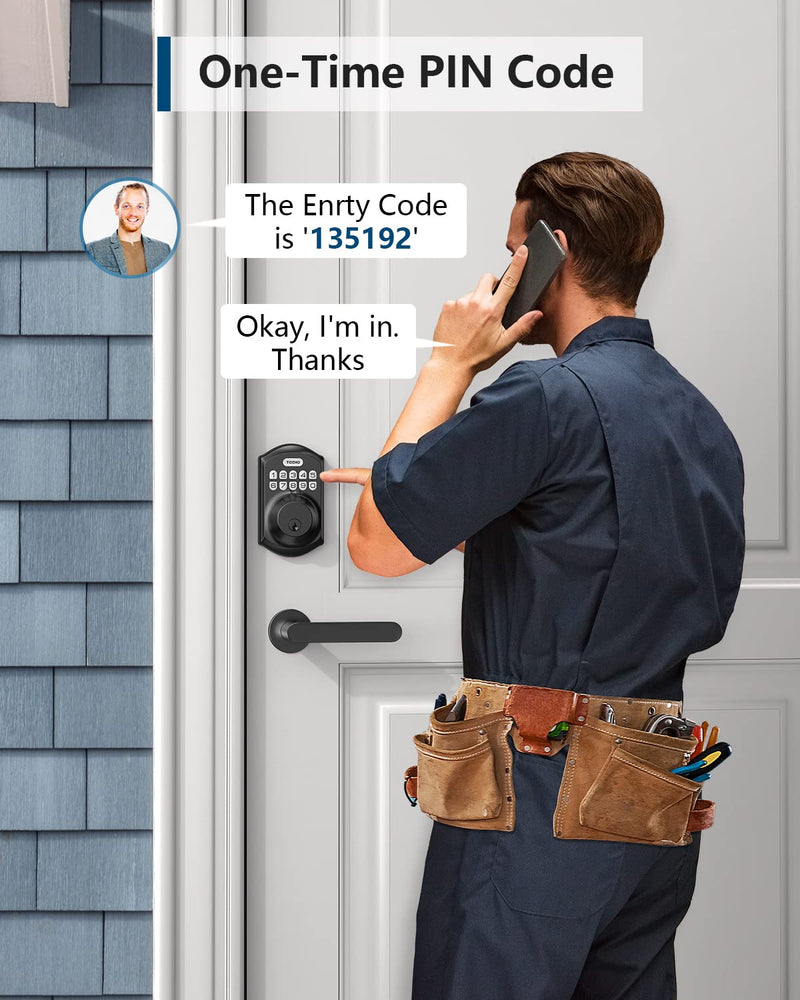 TEEHO TE001 Keyless Entry Door Lock with Keypad - Smart Deadbolt Lock for Front Door with 2 Keys - Auto Lock - Easy Installation - Matte Black Traditional