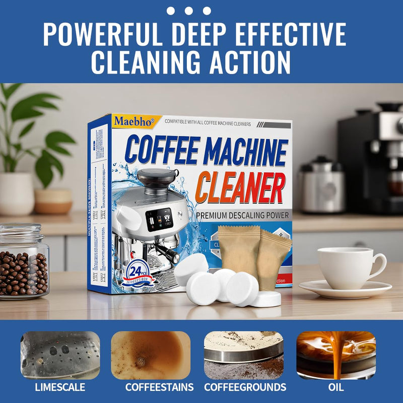 Coffee Machine Cleaner Descaler Tablets - 24 Count Coffee Maker Cleaner Tablets Deep Cleaning and Descaling Compatible With Nespresso, Keurig, Ninja, Delonghi, Miele,Breville