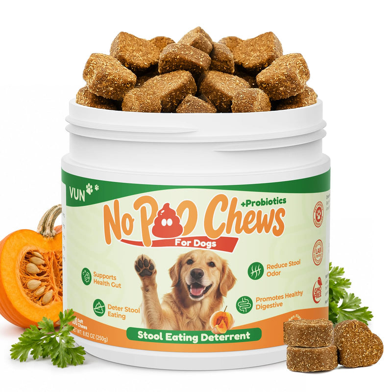 VUN No Poo Chews for Dogs – Coprophagia Stool Eating Deterrent for Dogs,Stop Poop Eating,Reduce Stool Odor & Support Digestion with Pumpkin, Digestive Enzymes & Yucca – 100 Soft Chews