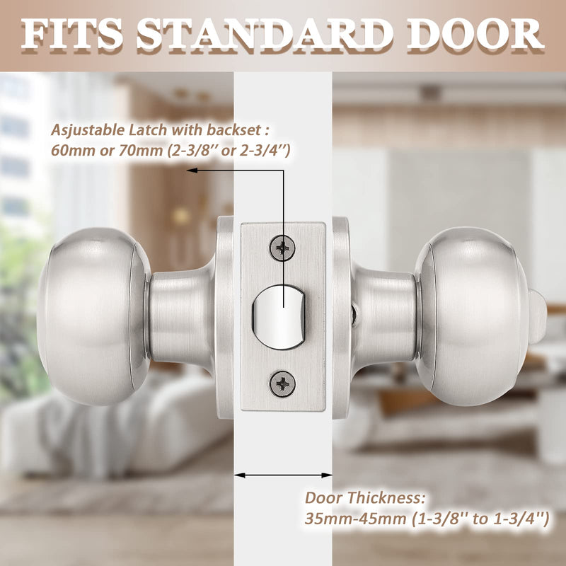 Probrico 6 Pack Round Privacy Door Knob(Thumb Turn Lock on The Inside), Keyless Doorknobs Interior/Exterior Lockset,Privacy Knobs for Bedroom/Bathroom,Satin Nickel Modern Design Door Hardware Satin Nickel
