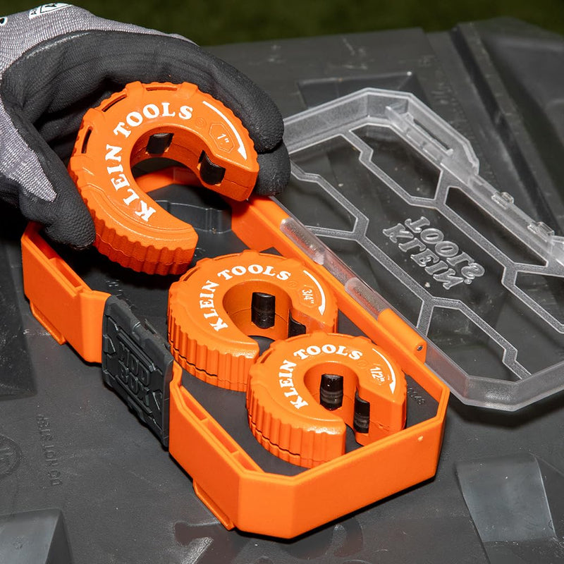 Klein Tools 50048 C-Style Copper Tubing Pipe Cutter Tool Set with 1/2, 3/4, and 1-Inch Cutters, MODbox Case, Ultra-Compact for Tight Spaces, 3-Piece