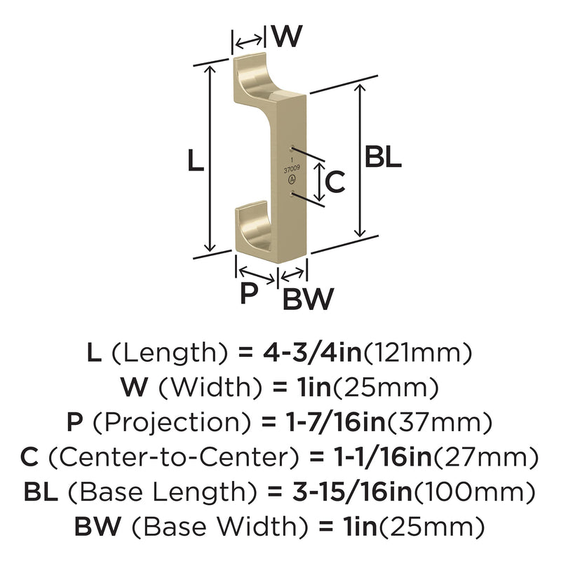 Amerock H37009BBZ | Bray Double Prong Decorative Wall Hook | Golden Champagne Hook for Coats, Hats, Backpacks, Bags | Hooks for Bathroom, Bedroom, Closet, Entryway, Laundry Room, Office