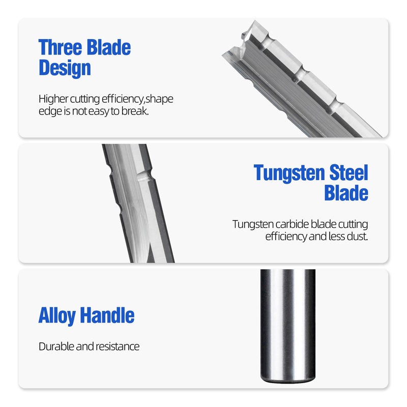 HUHAO TCT Straight Router Bit 1/2" Shank – 3 Flutes Slot Cutter Milling Cutter for Wood, CNC Trimming Slot Bits, TCT Cutters, 20mm Cutting Depth 1/2*12*20