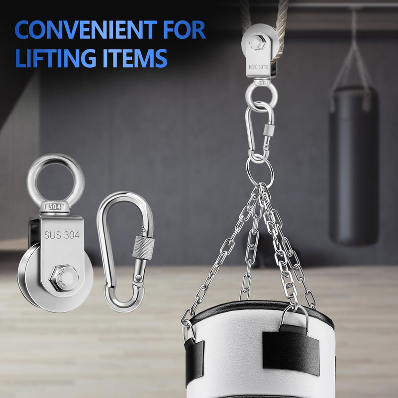 OBA Cable Pulley Wheel Stainless Steel with Ball Bearing Carabiner, Stainless Steel Pully Block M48