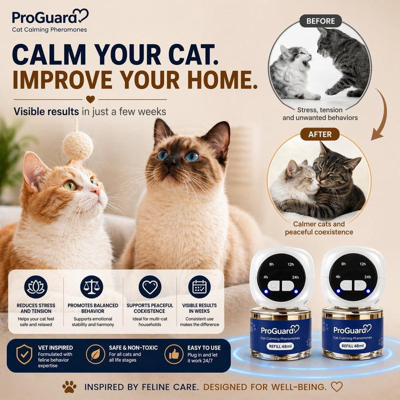 ProGuard® Cat Calming Diffuser Refill 6 Pack Cat Calming Pheromone Diffuser Refill Cat Plug in Pheromones Cat Stress Diffuser Cat Pheromones Calming for Cats Anxiety and Stress 48ml Vial-180 Days