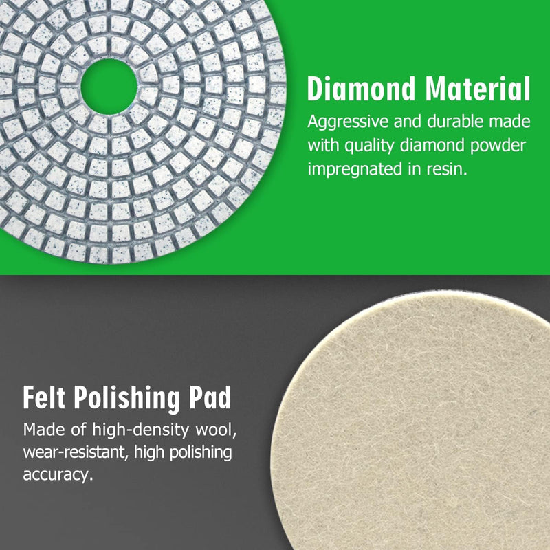 4 Inch Diamond Polishing Pads with 5/8’’-11 Backer Pad, 12PCS Wet/Dry Granite Stone Polish Pad Kit for Drill, Grinder, Polisher, 50-6000 Grit Polishing Pad for Concrete Marble Rock Countertop Quartz 4 Inch 50-6000 Grit