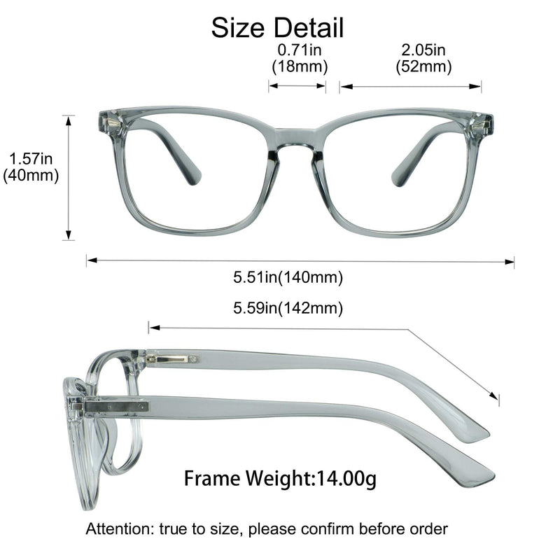 YEIN Progressive Multifocal Presbyopic Glasses, Photochromic Gray Sunglasses for Men/Women（Clear Gray,0.00/+2.25 Magnification） Clear Gray 2.25 x