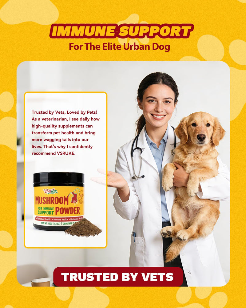 Organic 8-in-1 Turkey Tail Mushroom Powder for Dogs - Senior Dog Immune & Gut Defense, Soft Bumps & Energy Support,No Fillers, Potency(120g)