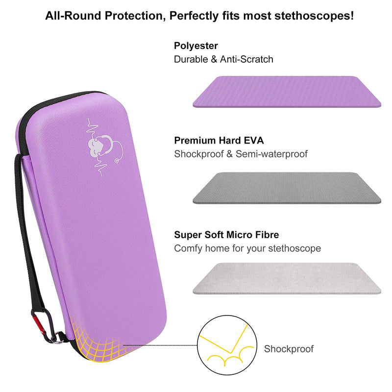 Stethoscope Carrying Case, Hard Stethoscope Case Compatible for 3M Littmann Classic III, Cardiology IV Diagnostic, MDF Acoustica Stethoscopes and Other Nurse Accessories (Purple) Polyester_Purple