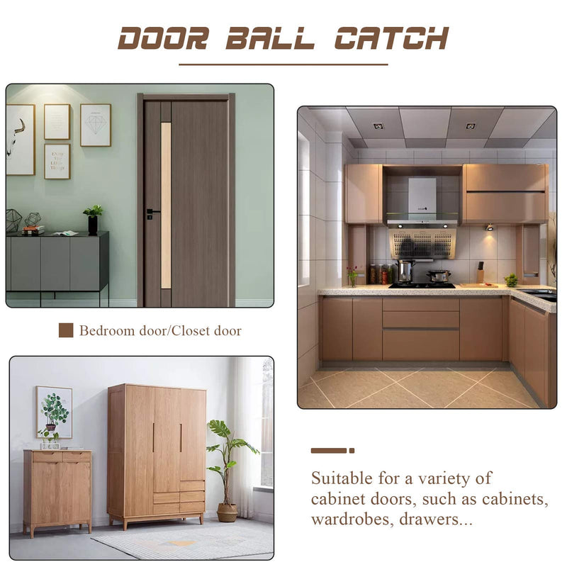 Door Ball Catch, Drive in Ball Catches for Interior Doors, 13/16 Inch x 1 Inch Closet Door Ball Catch Hardware, Door Tension Adjustable (2 Pack, Self-Embed Silver) 2 Pack Satin Nickel