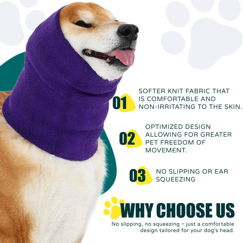 Dog Calming Hoodie Quiet Head Cover Sleeves Double Layer Thickened Dog Ear Muffs Noise Protection,Dog Hematoma Ear Wrap, Dog Headband for Anxiety Relief for Bath, Thunderstorms Small Purple