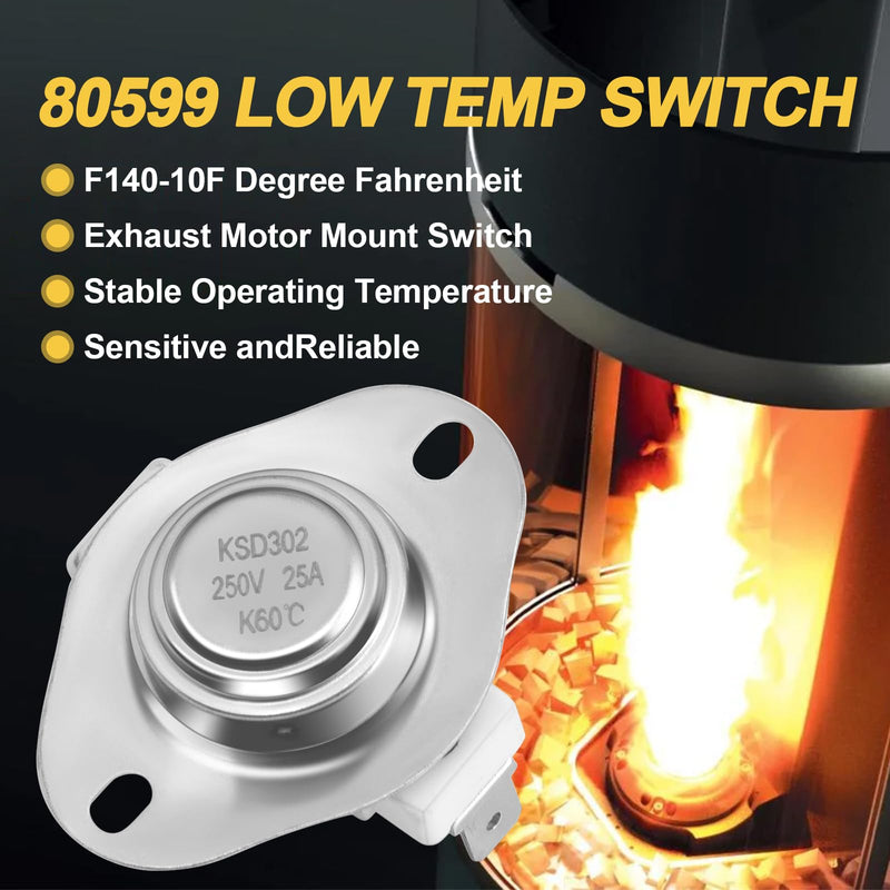 Adviace 80599 Low-Temp Ceramic Limit Snap Disc Switch for Vogelzang VG5790, VG5770 Pellet Stoves, USSC, Ashley and King Pellet Stoves, F140-10F Low Limit Thermodisc Switch Exhaust T-Disc. 80599 Snap Disc