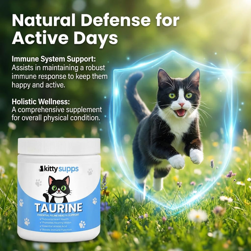 Taurine Supplement for Cats,KittySupps Taurine for Cats - Supports Heart, Eyes & Immunity, Promotes Energy & Healthy Coat, 200 Gram Powder Supplement.