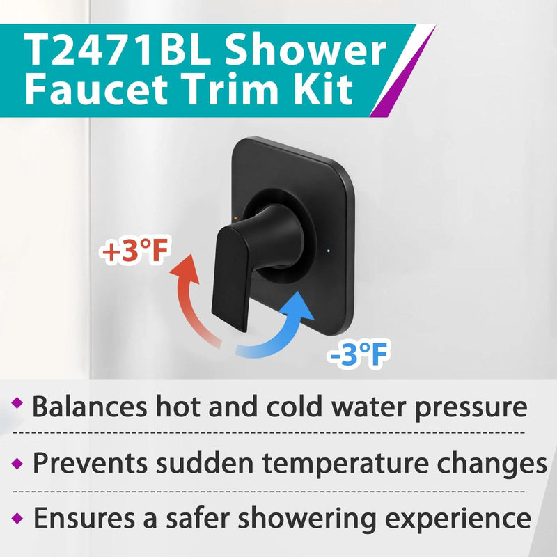 T2471BL Shower Handle Replacement Compatible with Moen PT Series Valve 2510/2520/2570/2590, Matte Black Single Shower Handle, Balance Pressure and Temperature Control(Valve Not Inclued) 1