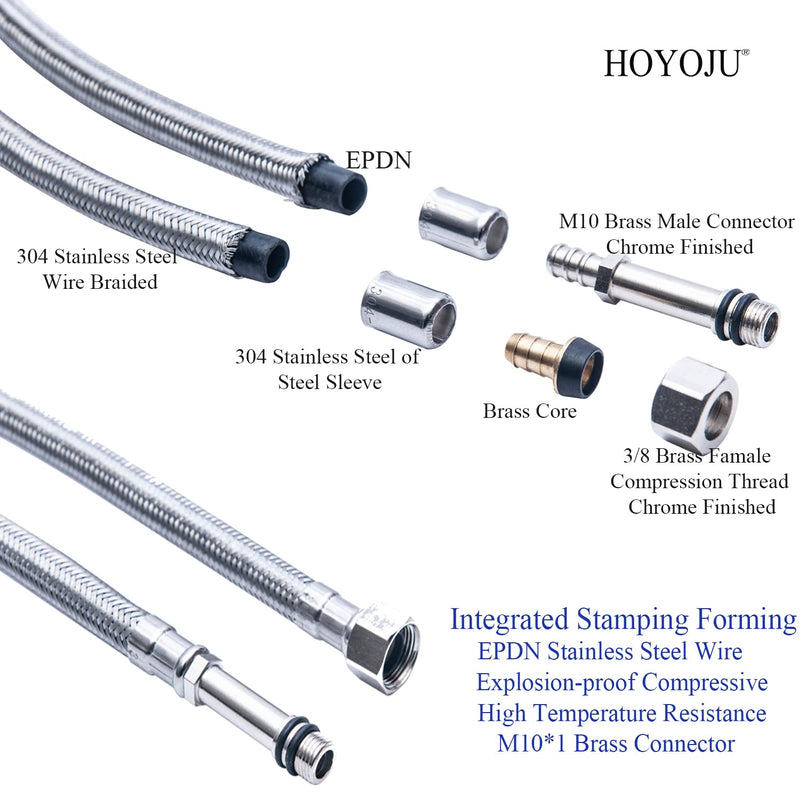 Faucet Supply Lines Connector Stainless Steel Braided Supply Hose 3/8-Inch Female Compression Thread x M10 Male Connector, 24-Inch Long x 2 Pcs (1 Pair) 24"Faucet Hose Braided Supply Hose 3/8-Inch Female x M10 Male Connector Chrome