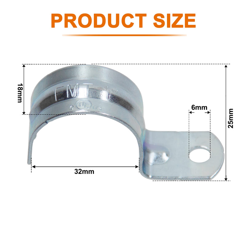 ISPINNER 25pcs 1 Inch Zinc Plated Steel EMT Pipe Straps with 1 Hole for EMT Conduit or Pipe Fixing One Hole