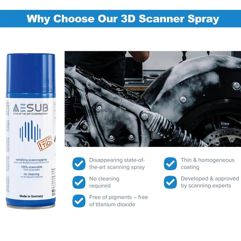 3D Scanning Spray for 3D Scanners - No Cleaning Needed, Ideal for Transparent & Reflective Highly Textured Surfaces Objects, Enhances Scan Accuracy Efficiency, 400ml, Blue
