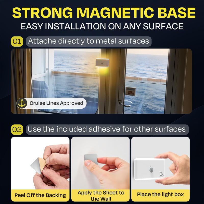 3-Pack Motion Sensor Night Light – Cruise Ship Approved, Magnetic & Rechargeable with USB-C, RGB Color-Changing Modes, LED Auto Nightlight for Cabin, Bathroom, Hallway, Bed or Stairs Modern 3-pack