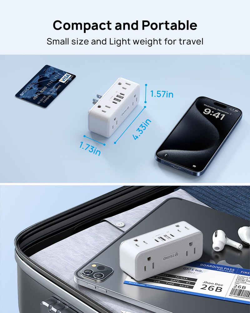 TROND Outlet Extender Surge Protector, 6 AC Outlet Splitter with 360° Rotating Plug, Multi Plug Adapter with PD 20W USB C, 900J, 2 USB-A & 2 USB-C, 3 Way Wall Extension Adapter for Home Office Travel 6A2U2C - PD20W - 1 PACK