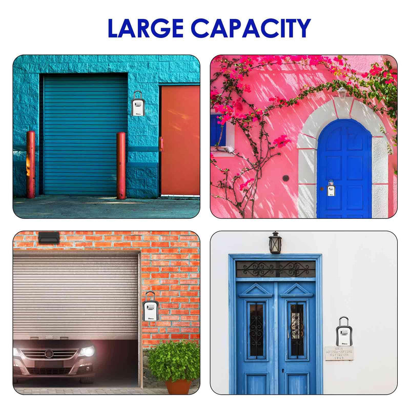 Key Lock Box, Waterproof 4 Digits Combination Lockbox with Removable Shackle, Wall Mount Resettable Key Hider, Upgraded Large Password Boxes for Car House Office Apartment Keys-Grey 1 Pack