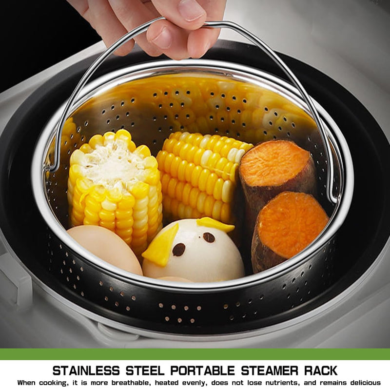 Vegetable Steamer Basket 304 Stainless Steel Vegetable Steamer Basket with Handles Mesh Strainer for Strain, Rinse, Steam Cook, 17.5CM 17.5X17.5X9.5CM