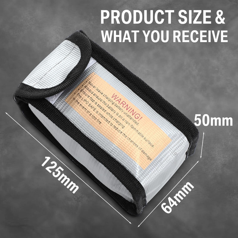 Aliceset 8 Pcs Lipo Battery Bag Lithium Battery Storage, Fireproof and Explosion Proof Bags Guard Safe Pouches 125 mm for Charging Home Travel Office Supplies 125 x 50 x 64 mm