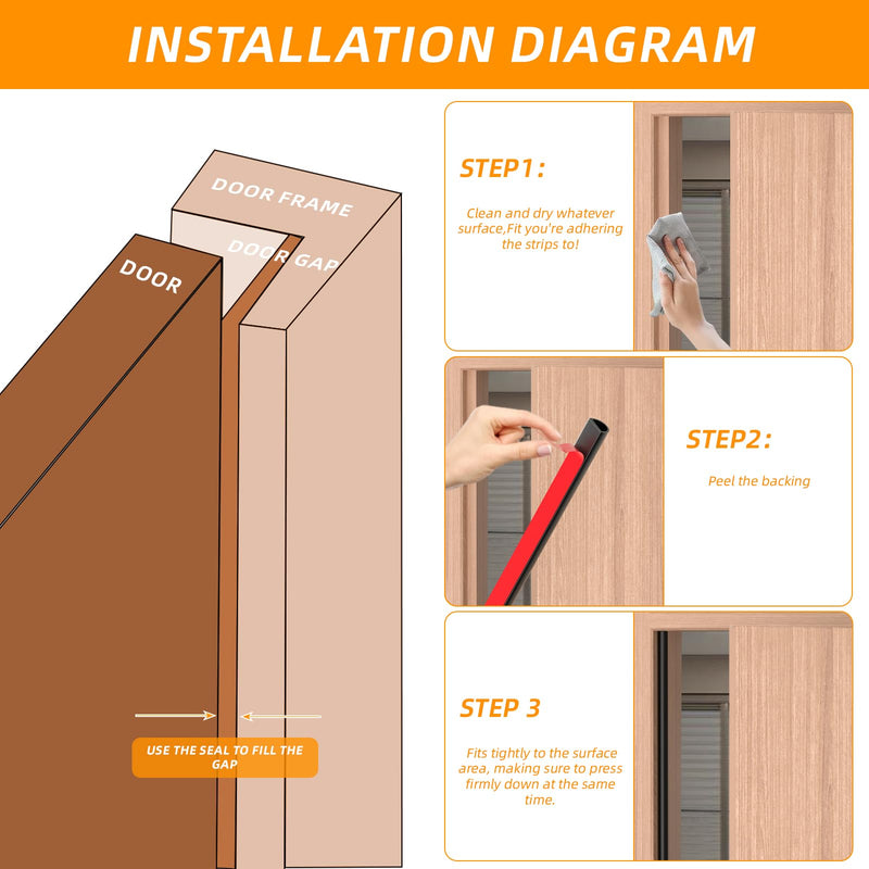 23FT Weather Stripping Door Seal, Self Adhesive Door Weather Stripping, Silicone Door Seal Strip for Door Frame, D-Shaped Door Insulation Strip, for Door & Window (Black, 3/8"(W)×1/4"（T) ×23ft(L) Black 3/8"(W)×1/4"（T) ×23ft(L)