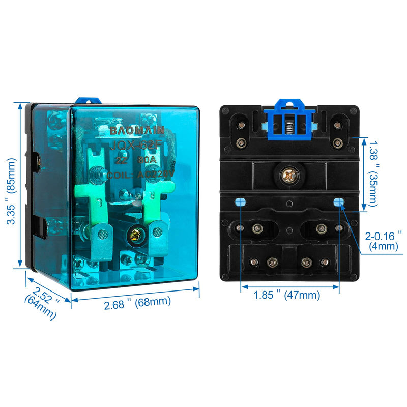 Baomain High Power Relay JQX-62F-2Z 220V AC 80A DPDT 2NO 2NC Electronmagnetic Relay, 35mm Rail Mount