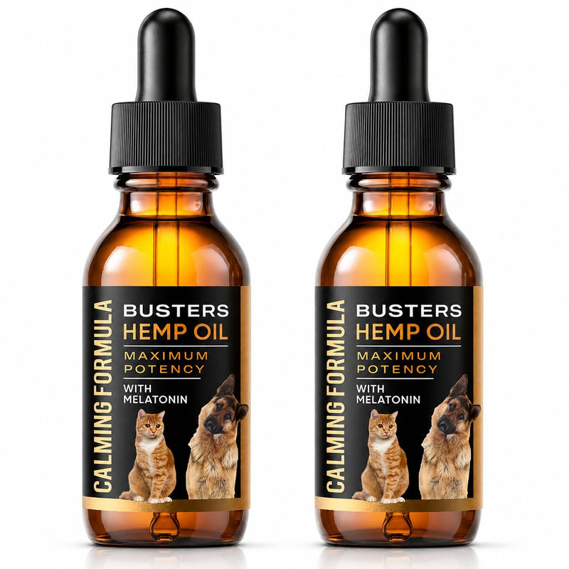 Buster's Cold Pressed Hemp Seed Oil for Dogs and Cats - Melatonin Calming Drops - 2-Pack Natural Pet Hemp Oil - Sleep Support Supplement