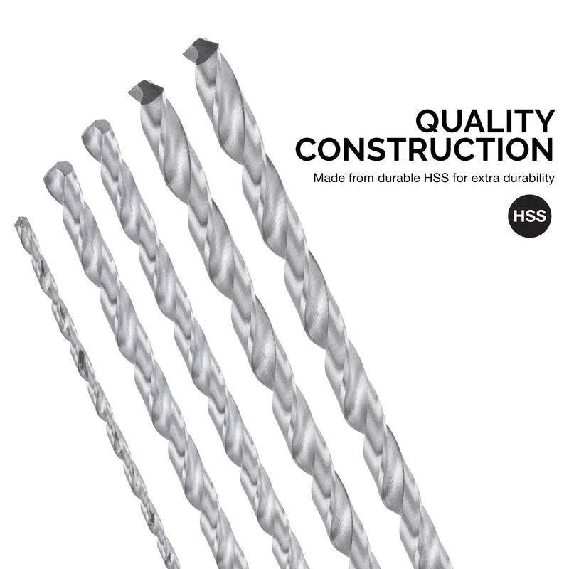 NEIKO 10047A Extra Long Drill Bit Set | 5-Piece | M2 HSS Steel | 12-Inch Length | 1/8, 3/16, 1/4, 5/16, and 3/8-Inch 5 Piece