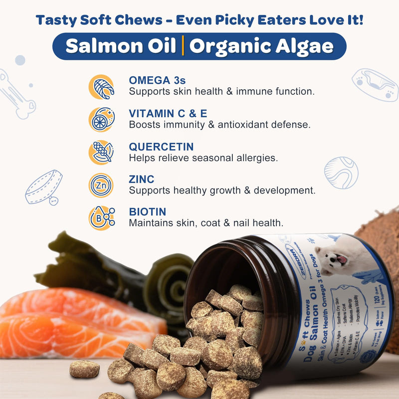 ZEBORA Salmon Oil for Dogs Skin and Coat, Omega 3 Fish Oil for Dogs Skin and Coat