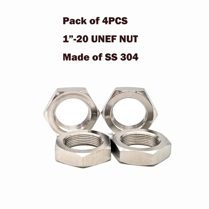 Stainless Steel SS304 1"-20 UNEF HEX NUT Unified National Extra Fine Series Type B (Pack of 4 PCS) 1"-20 UNEF x 4PCs