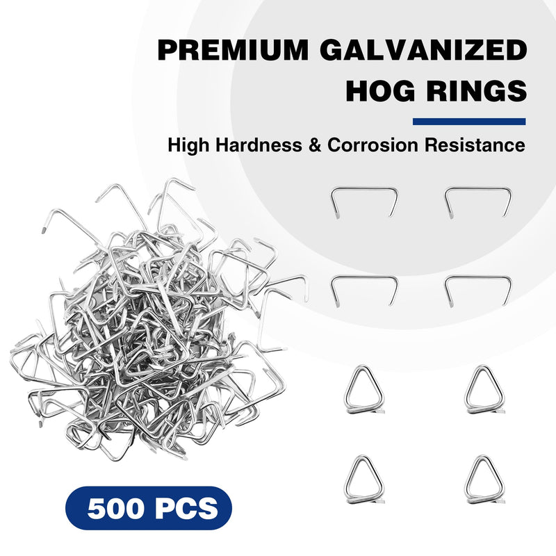 WORKPRO Bent Hog Ring Pliers with 500 Pcs 3/4" Hog Rings, Galvanized Steel Hog Rings Perfect for Furniture Upholstery, Auto Upholstery, Meat & Sausage Casings Bent Hog Ring Pliers Set