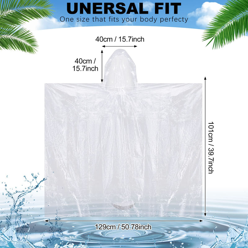Handepo 100 Pack of Adult Rain Ponchos with Hood Disposable Rain Ponchos Plastic Emergency Raincoat Poncho for Men Women Kids White