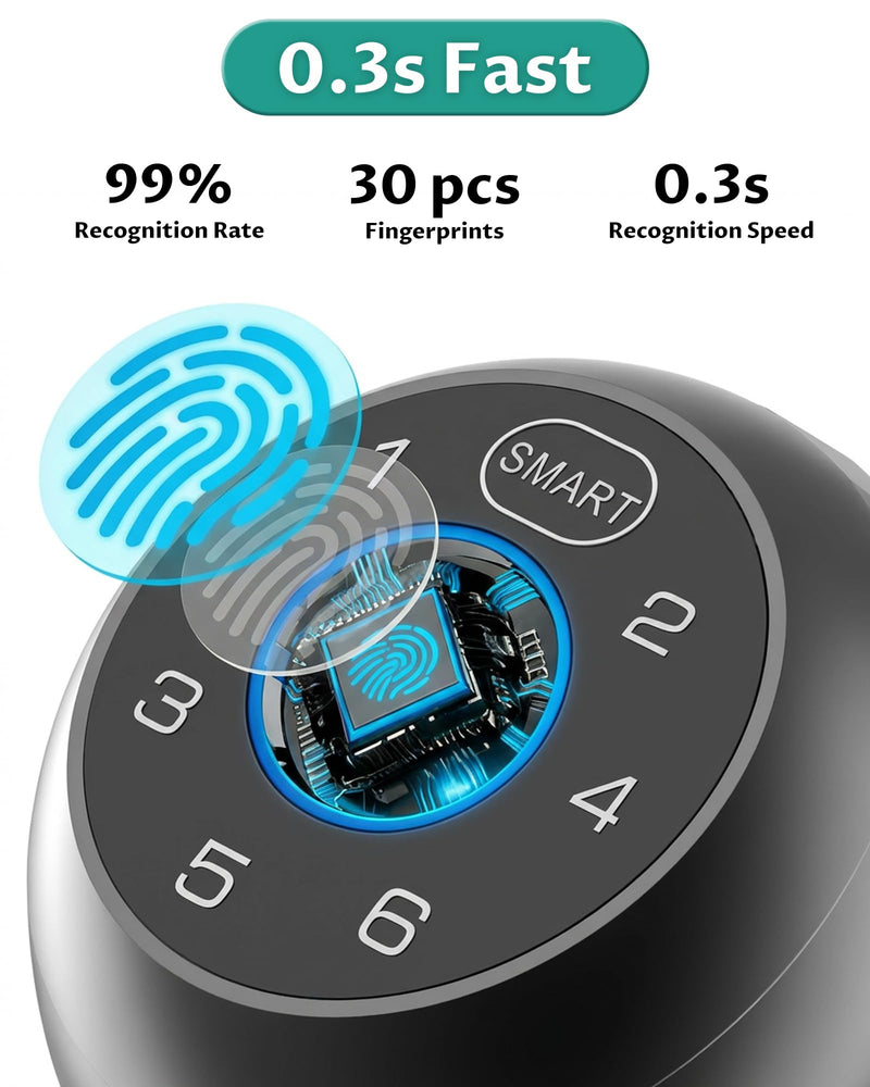 Smart Door Knob Fingerprint Door Lock with Keypad, Biometric Door Knob with APP, Keyless Entry Door Lock with Handle for Home Office Apartment Hotel Garage (Black)